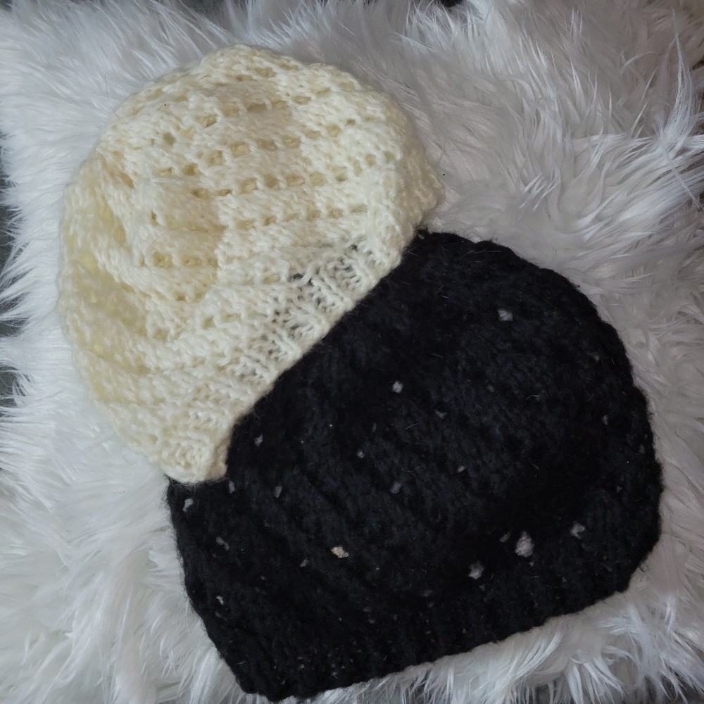 Black and cream knitted hat bundle- 2 hats